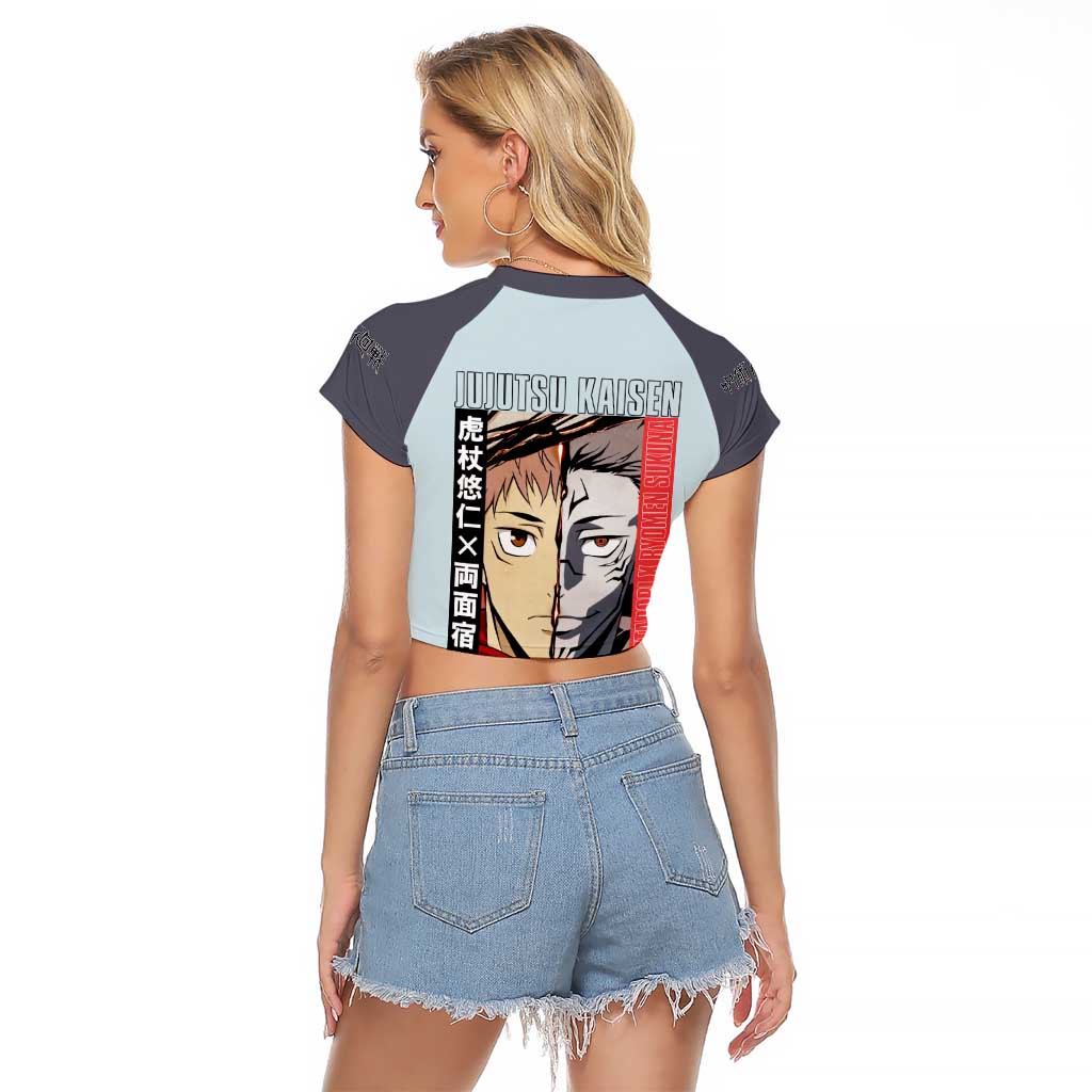 Itadori Yuuji x Ryomen Sukuna Jujutsu Kaisen Raglan Cropped T Shirt Anime Style