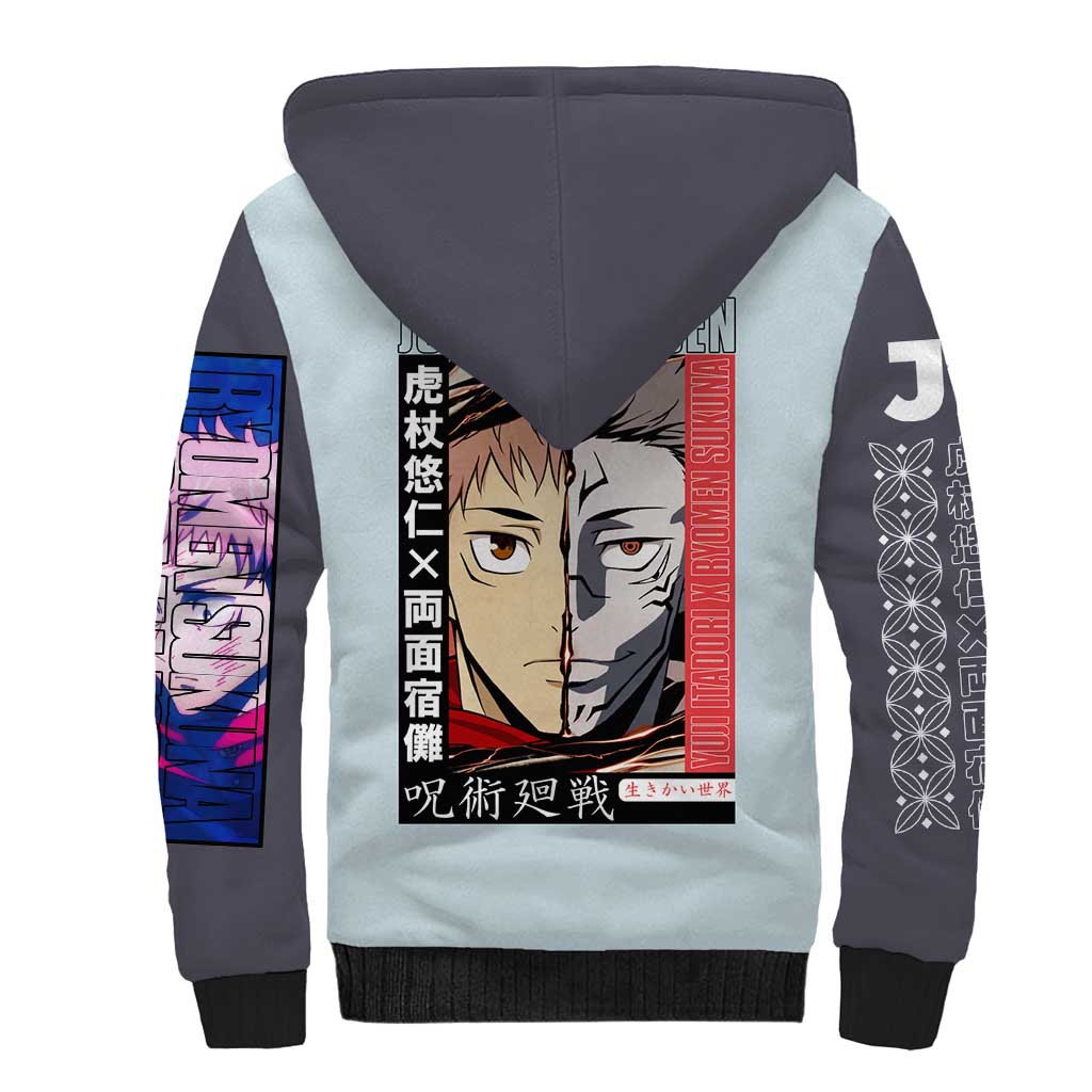 Itadori Yuuji x Ryomen Sukuna Jujutsu Kaisen Sherpa Hoodie Anime Style
