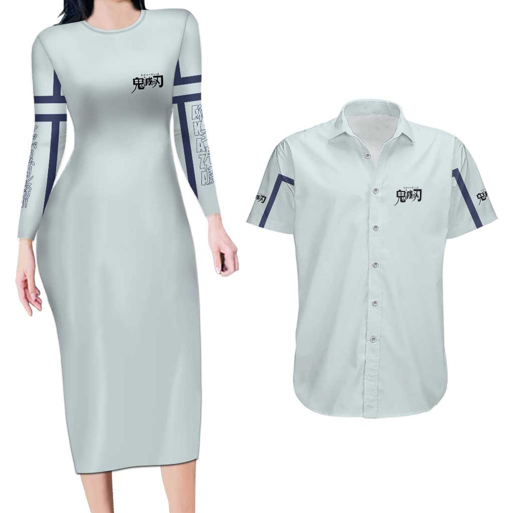 Hakuji - Akaza Demon Slayer Couples Matching Long Sleeve Bodycon Dress and Hawaiian Shirt Anime Style