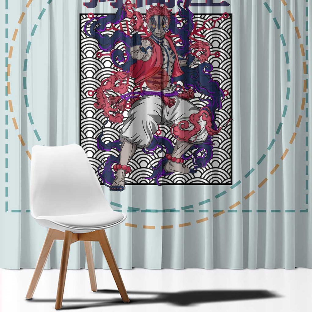 Hakuji - Akaza Demon Slayer Window Curtain Anime Style