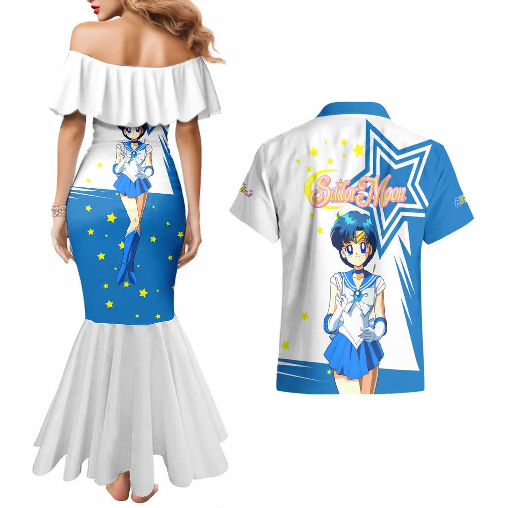 Sailor Mercury - Sailor Moon Couples Matching Mermaid Dress and Hawaiian Shirt Anime Style