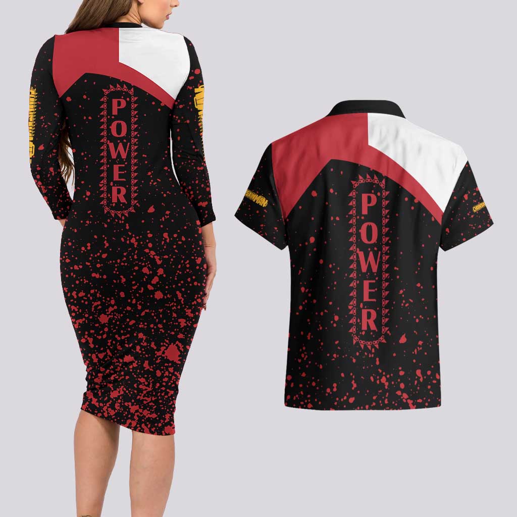 Power - Chainsaw Man Couples Matching Long Sleeve Bodycon Dress and Hawaiian Shirt Anime Style