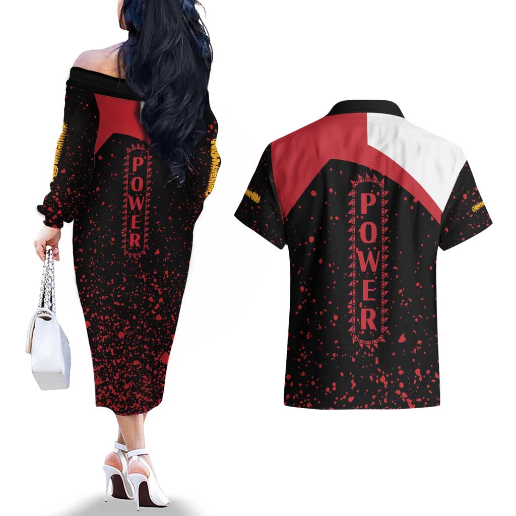 Power - Chainsaw Man Couples Matching Off The Shoulder Long Sleeve Dress and Hawaiian Shirt Anime Style
