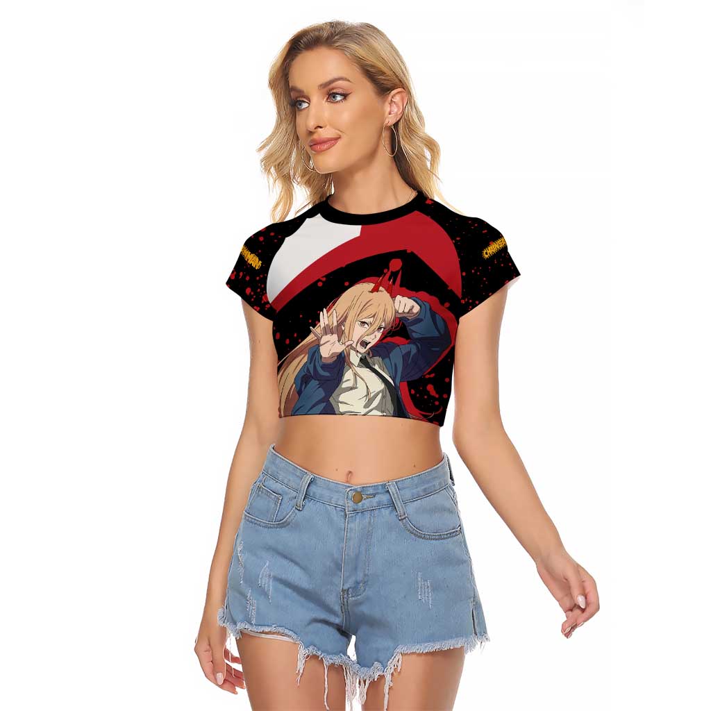 Power - Chainsaw Man Raglan Cropped T Shirt Anime Style