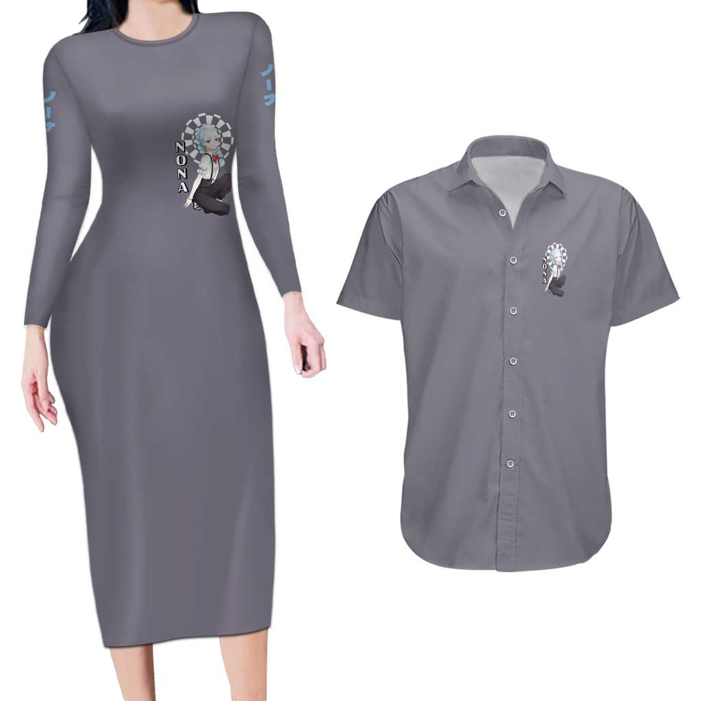 Nona - Death Parade Couples Matching Long Sleeve Bodycon Dress and Hawaiian Shirt Anime Style