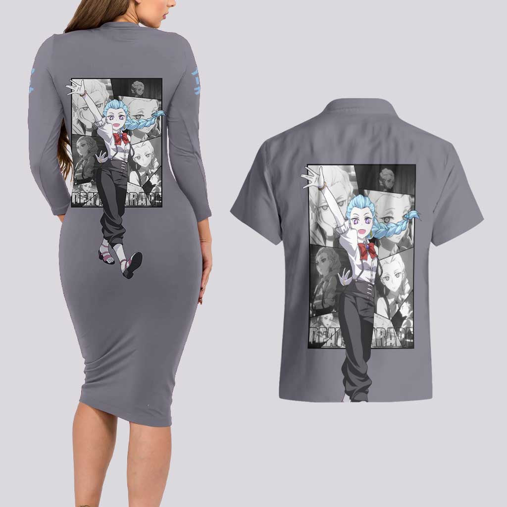 Nona - Death Parade Couples Matching Long Sleeve Bodycon Dress and Hawaiian Shirt Anime Style