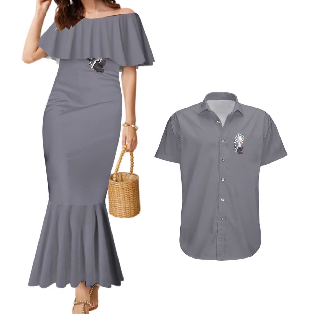 Nona - Death Parade Couples Matching Mermaid Dress and Hawaiian Shirt Anime Style