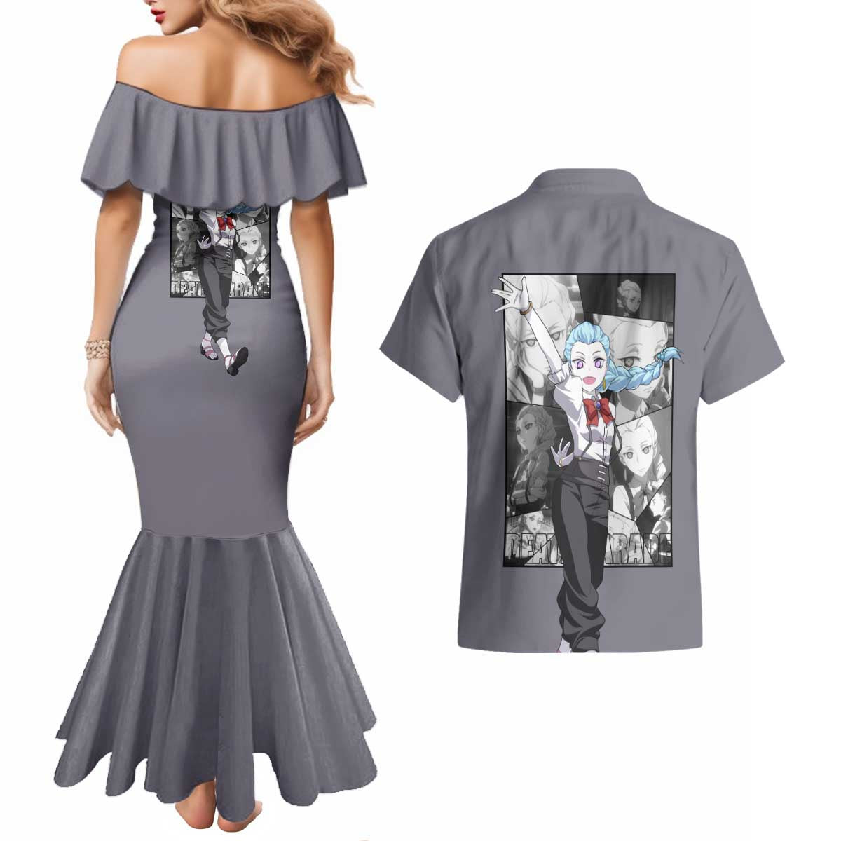 Nona - Death Parade Couples Matching Mermaid Dress and Hawaiian Shirt Anime Style