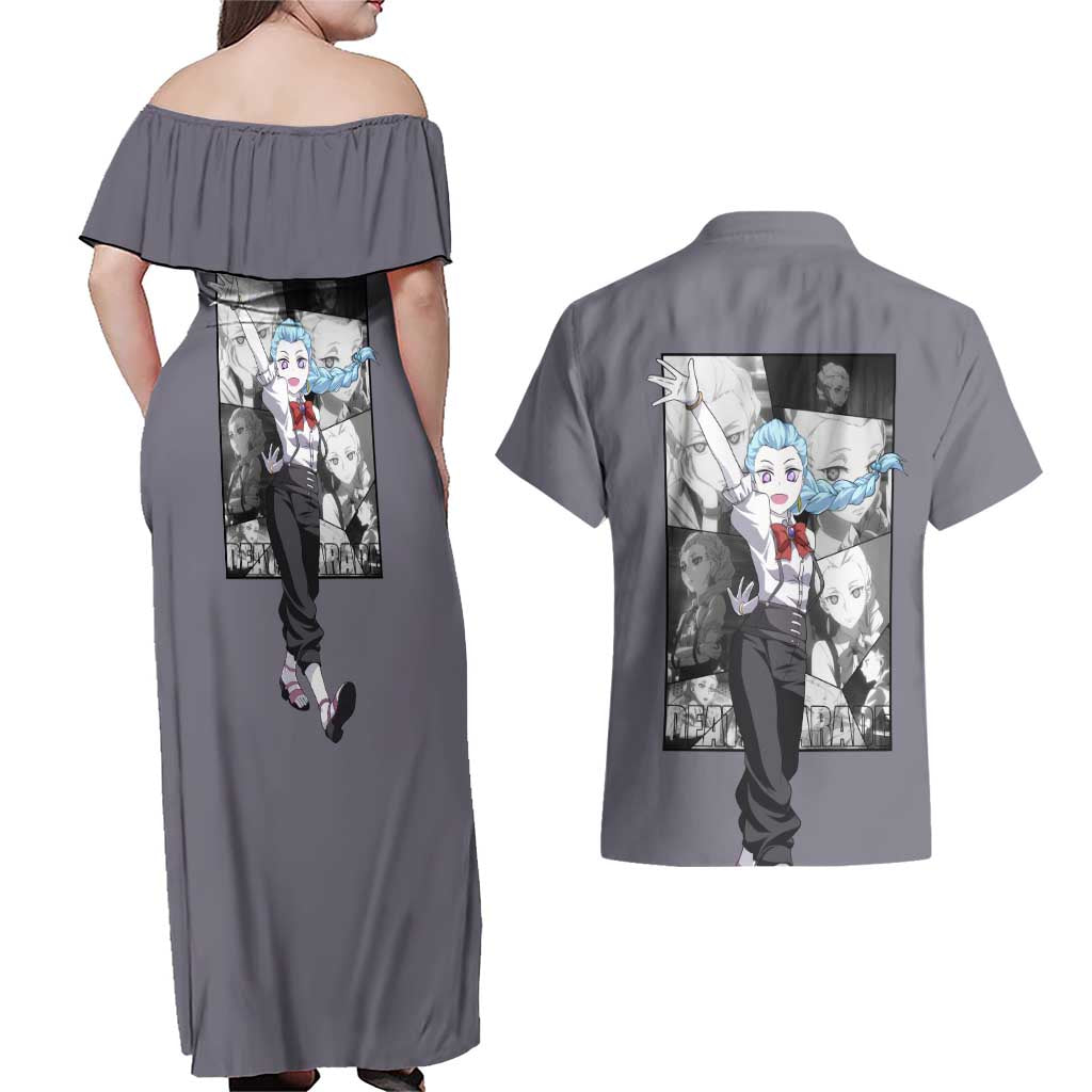 Nona - Death Parade Couples Matching Off Shoulder Maxi Dress and Hawaiian Shirt Anime Style