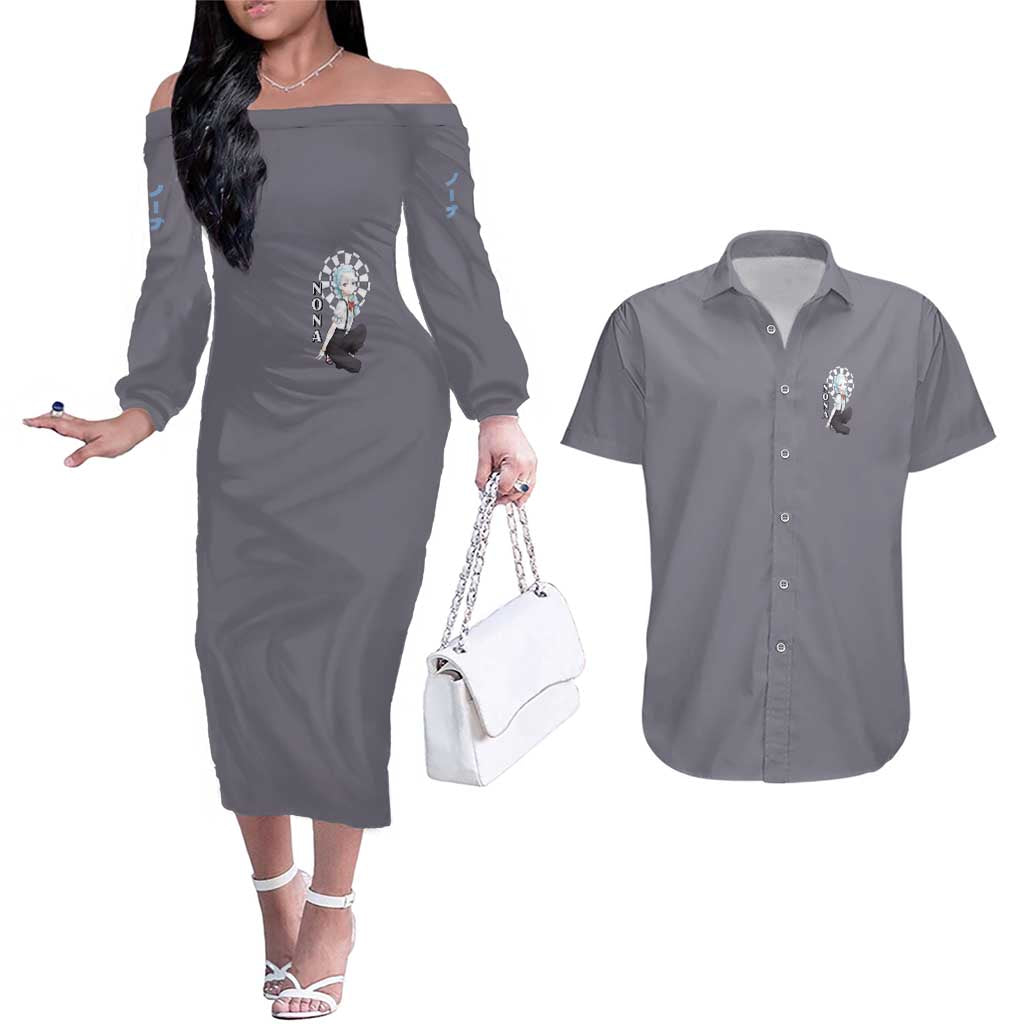 Nona - Death Parade Couples Matching Off The Shoulder Long Sleeve Dress and Hawaiian Shirt Anime Style