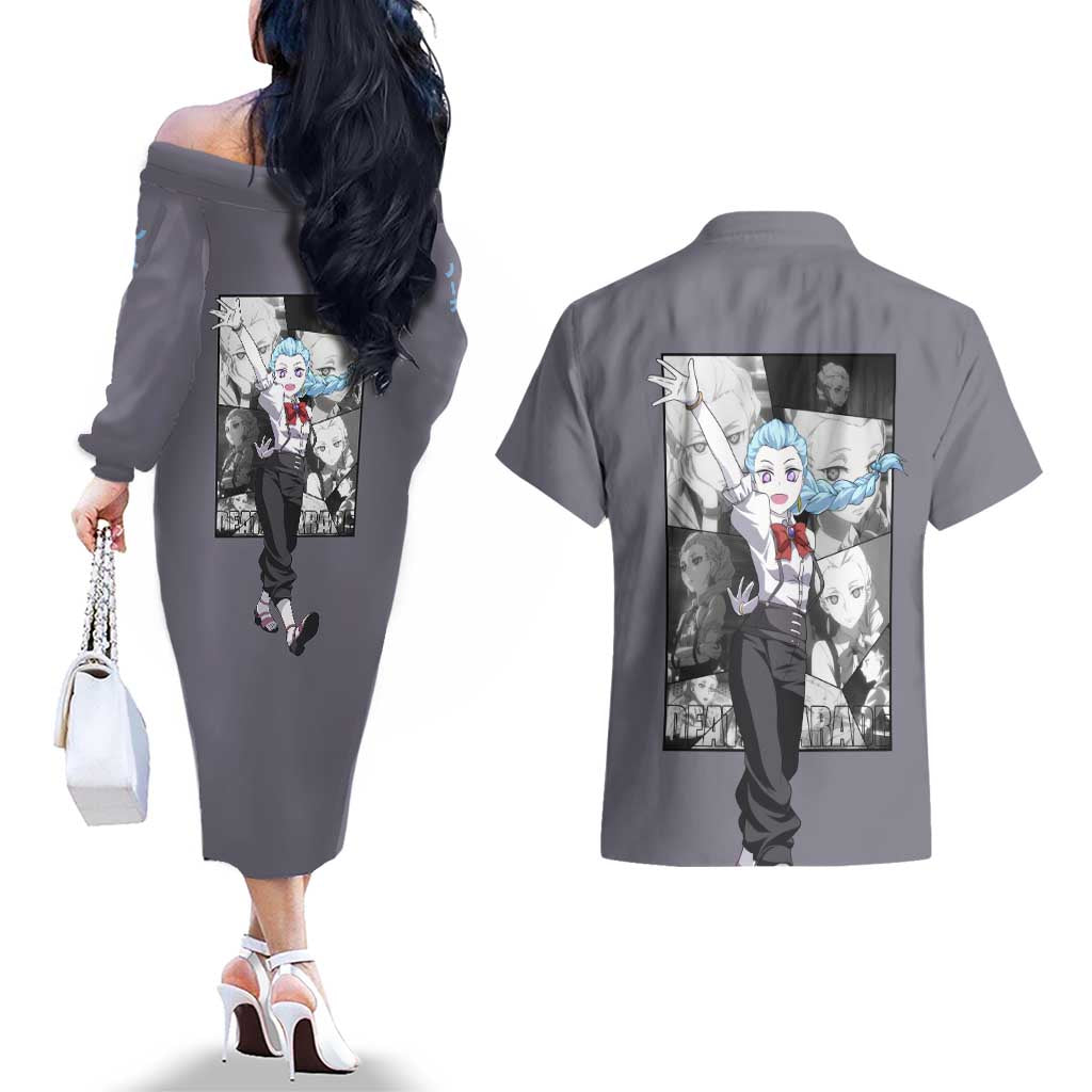 Nona - Death Parade Couples Matching Off The Shoulder Long Sleeve Dress and Hawaiian Shirt Anime Style