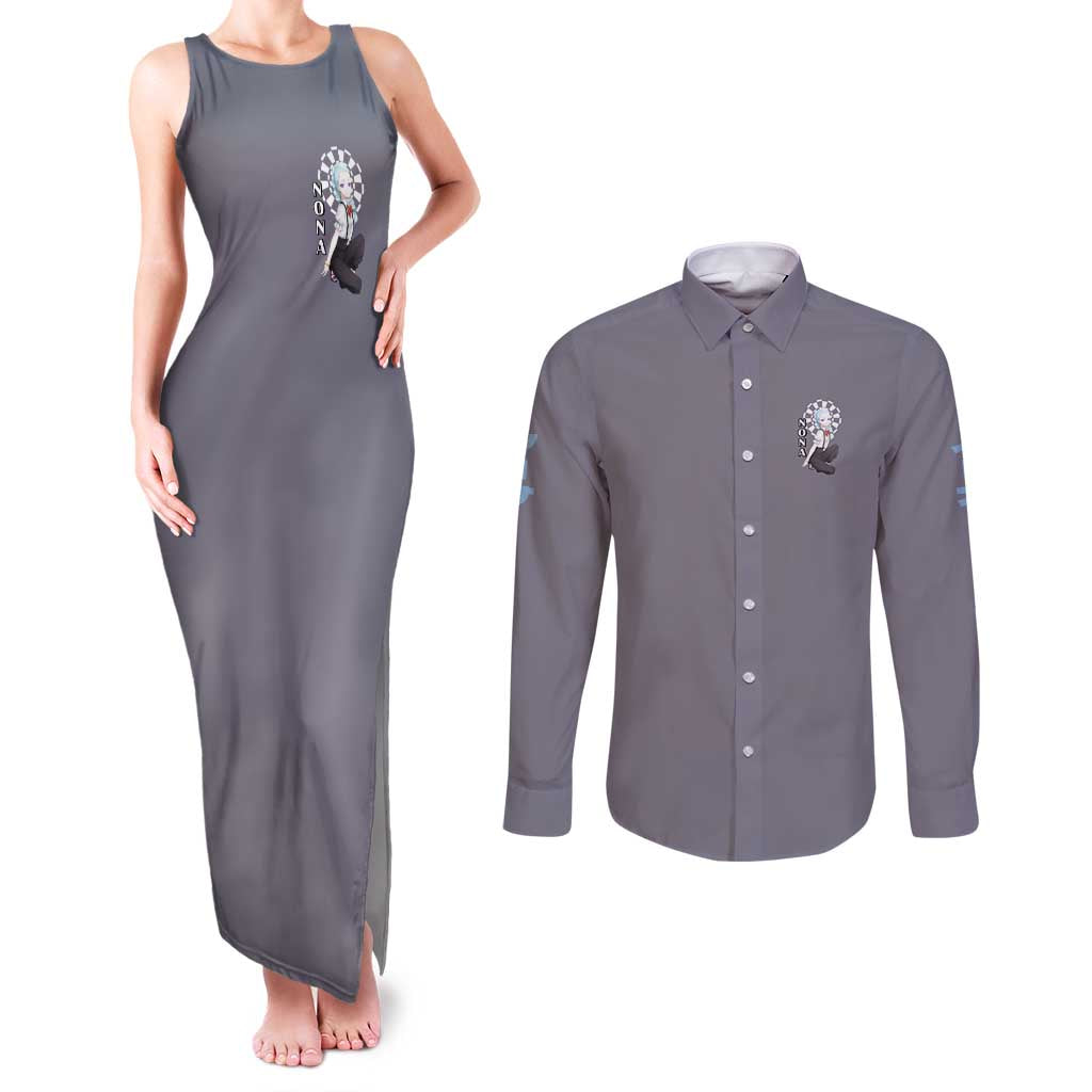 Nona - Death Parade Couples Matching Tank Maxi Dress and Long Sleeve Button Shirt Anime Style