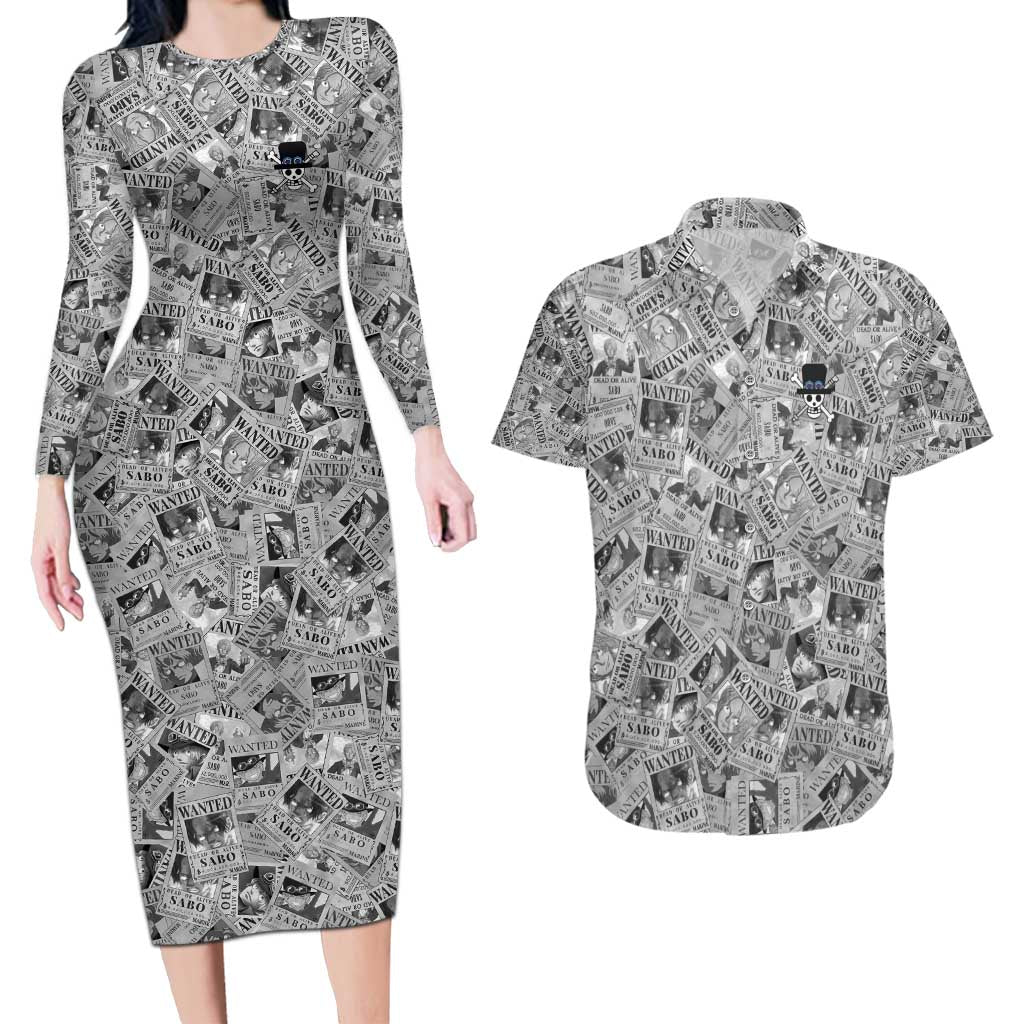 Sabo Wanted - One Piece Couples Matching Long Sleeve Bodycon Dress and Hawaiian Shirt Anime Style