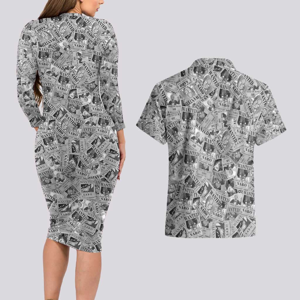 Sabo Wanted - One Piece Couples Matching Long Sleeve Bodycon Dress and Hawaiian Shirt Anime Style