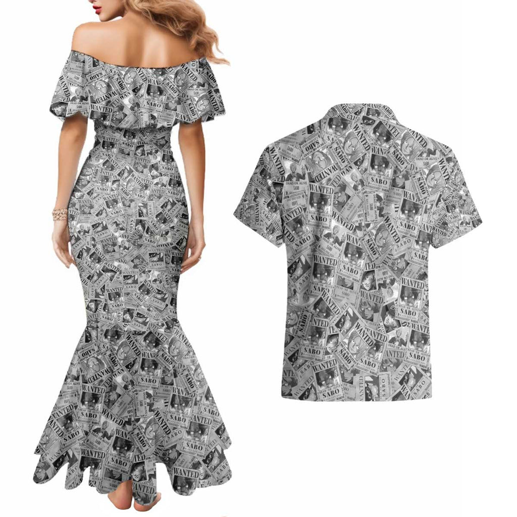 Sabo Wanted - One Piece Couples Matching Mermaid Dress and Hawaiian Shirt Anime Style