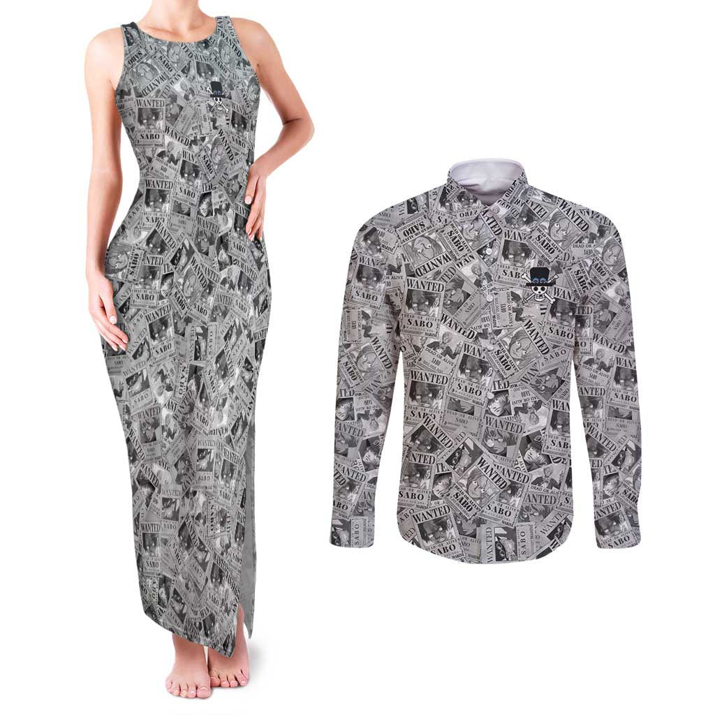 Sabo Wanted - One Piece Couples Matching Tank Maxi Dress and Long Sleeve Button Shirt Anime Style