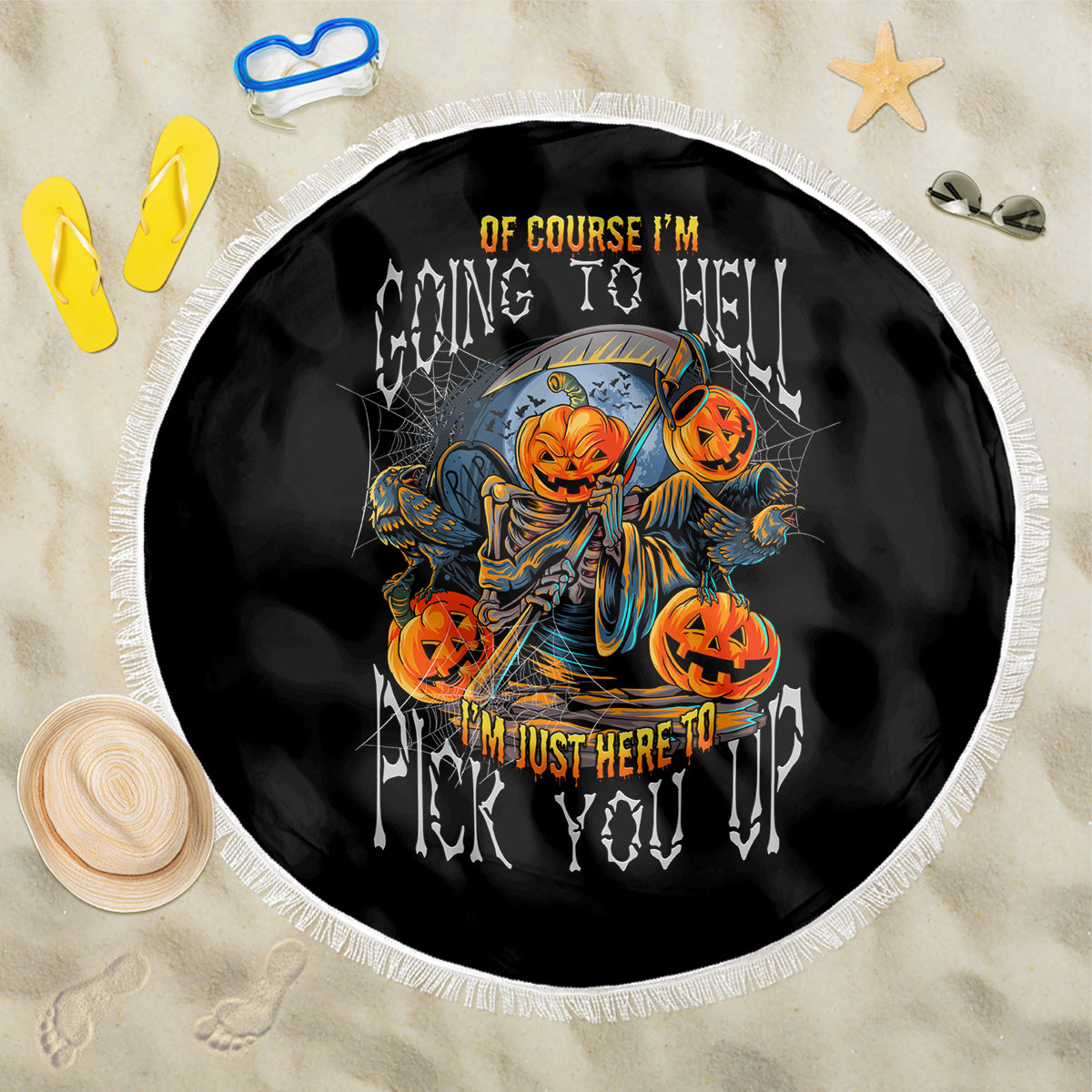 of-course-im-going-to-hell-skull-pumpkin-halloween-beach-blanket