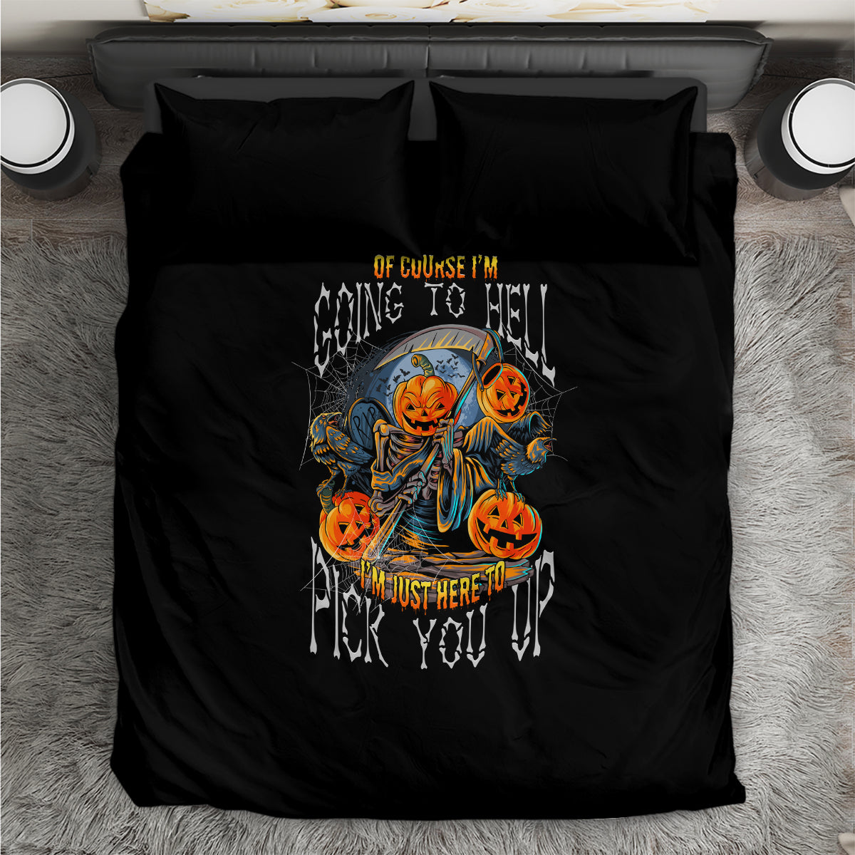 of-course-im-going-to-hell-skull-pumpkin-halloween-bedding-set