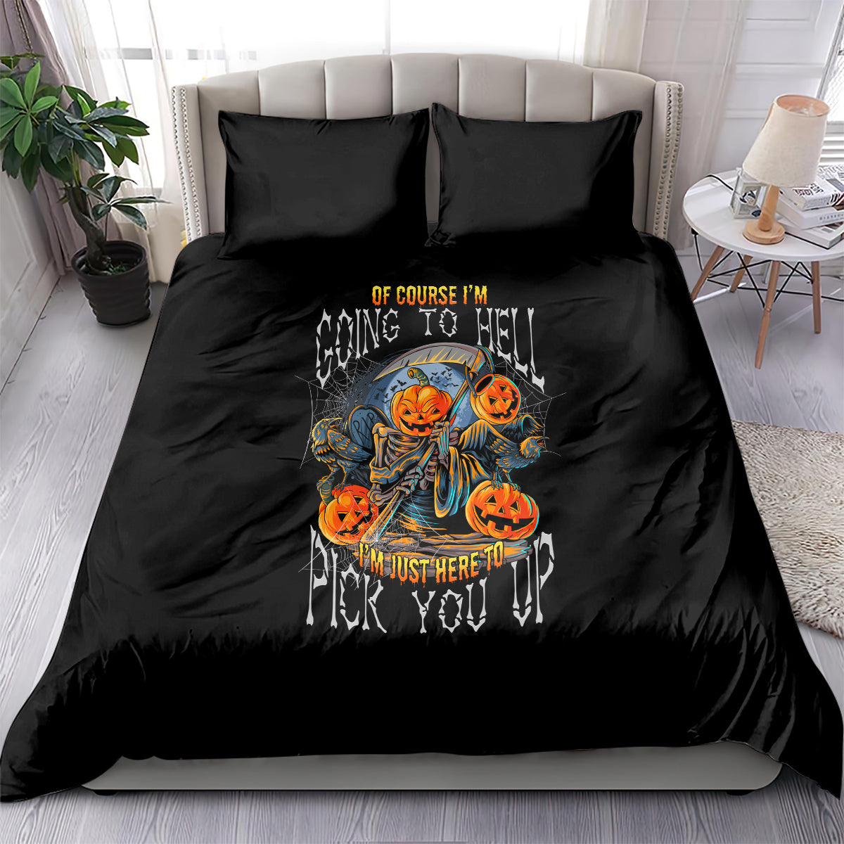of-course-im-going-to-hell-skull-pumpkin-halloween-bedding-set