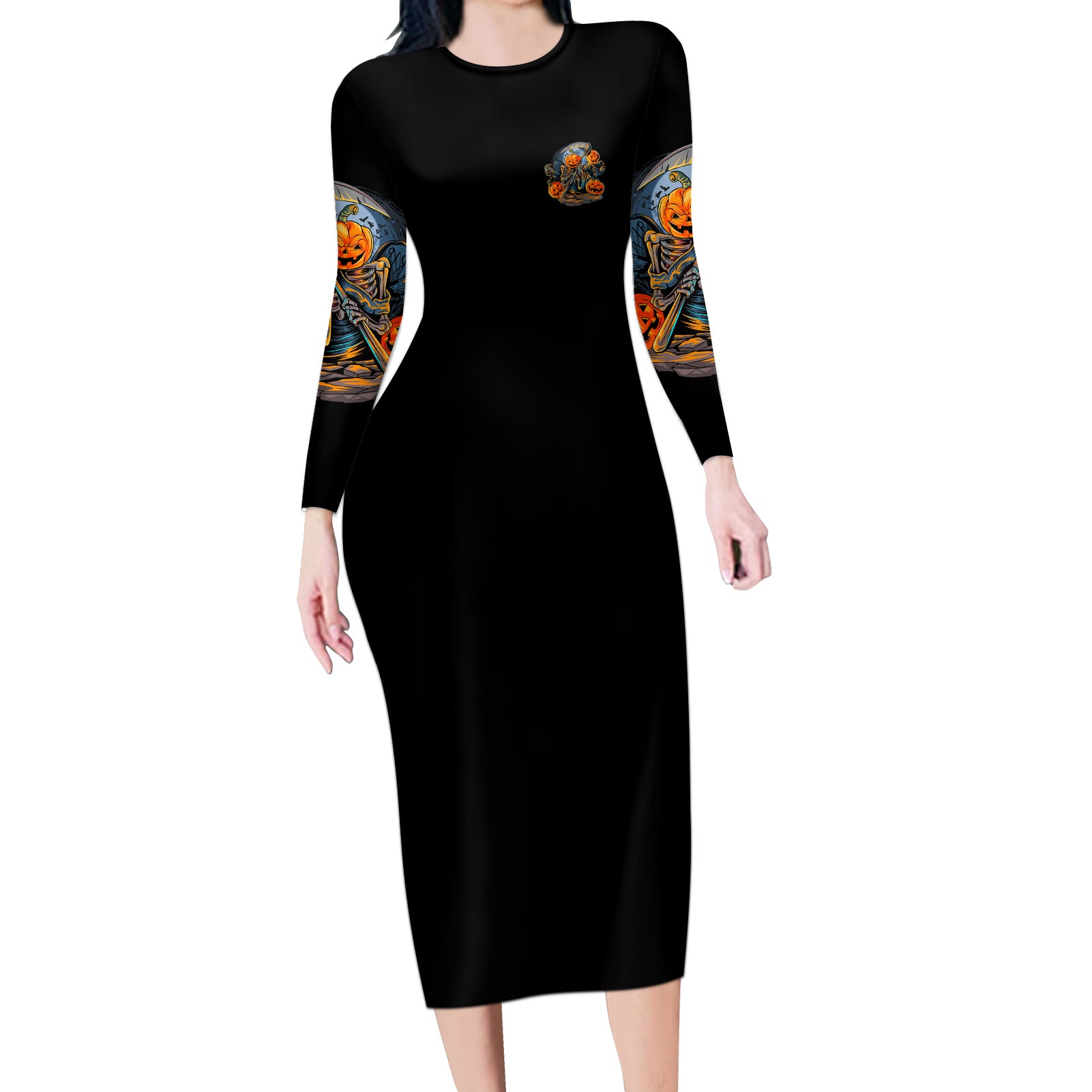 of-course-im-going-to-hell-skull-pumpkin-halloween-long-sleeve-bodycon-dress