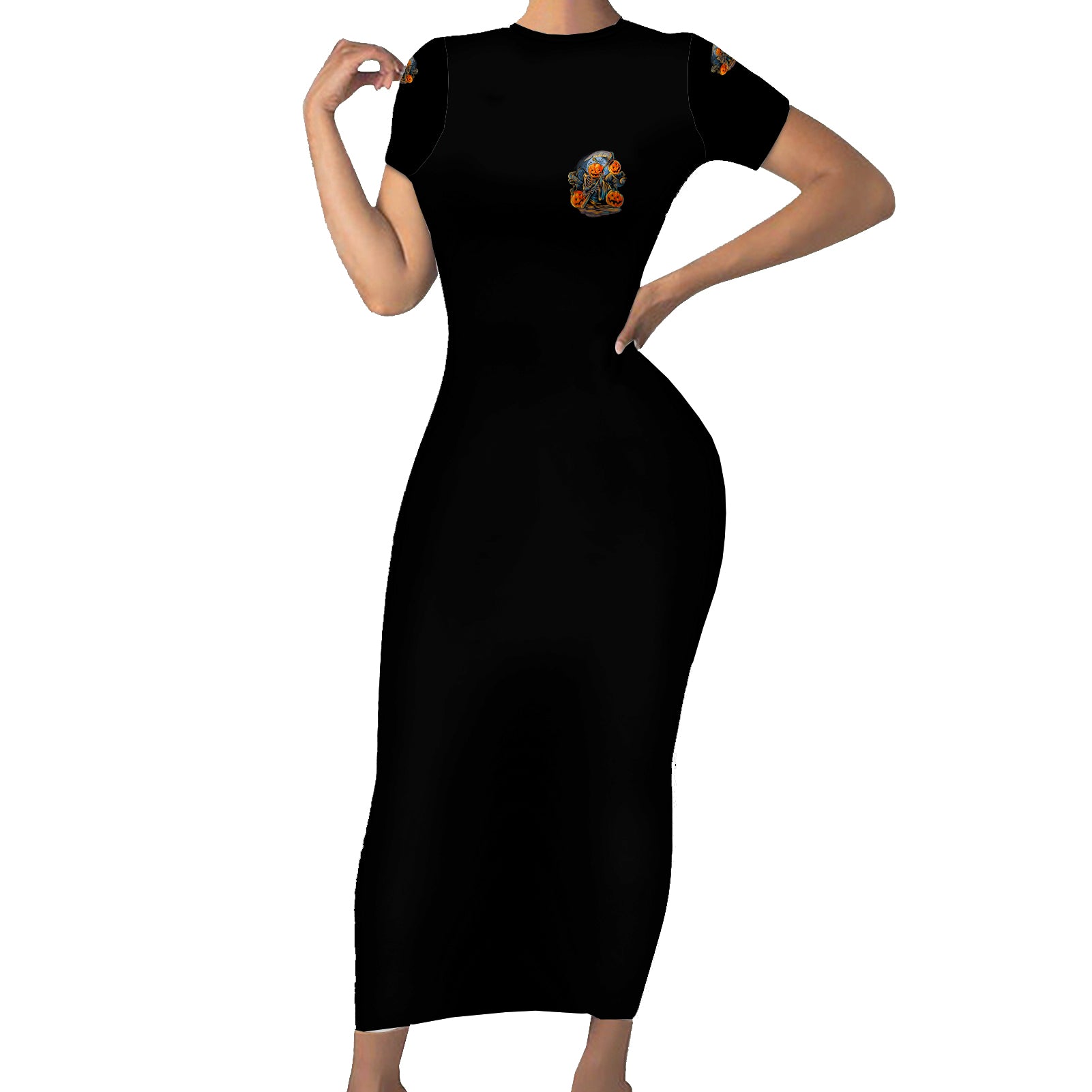 of-course-im-going-to-hell-skull-pumpkin-halloween-short-sleeve-bodycon-dress
