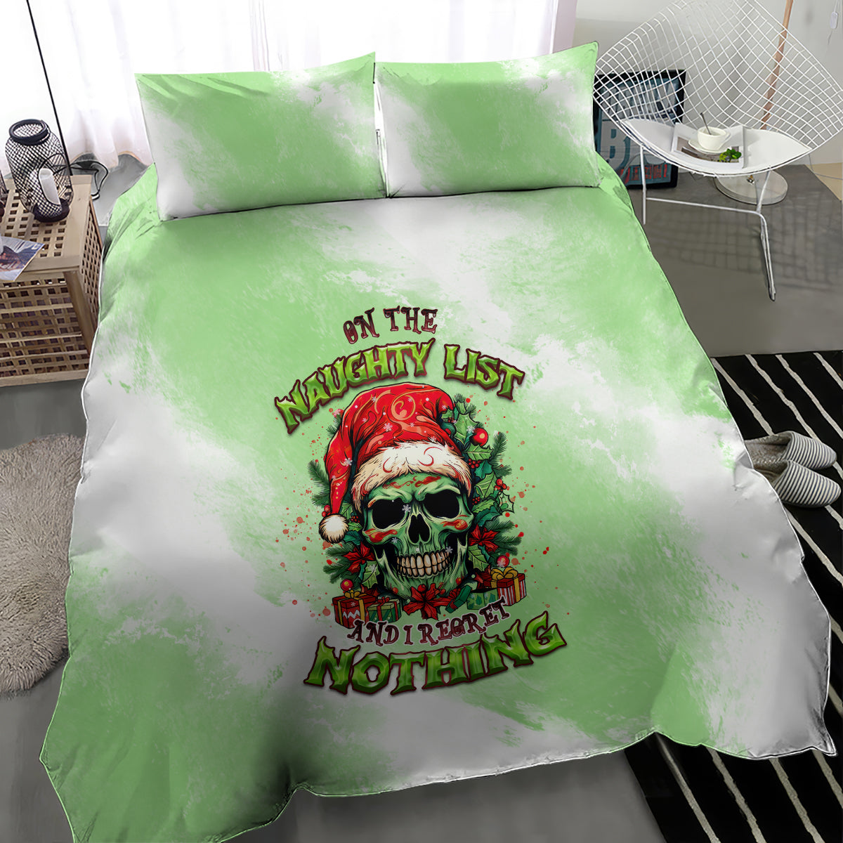 on-the-naughty-list-skull-christmas-bedding-set