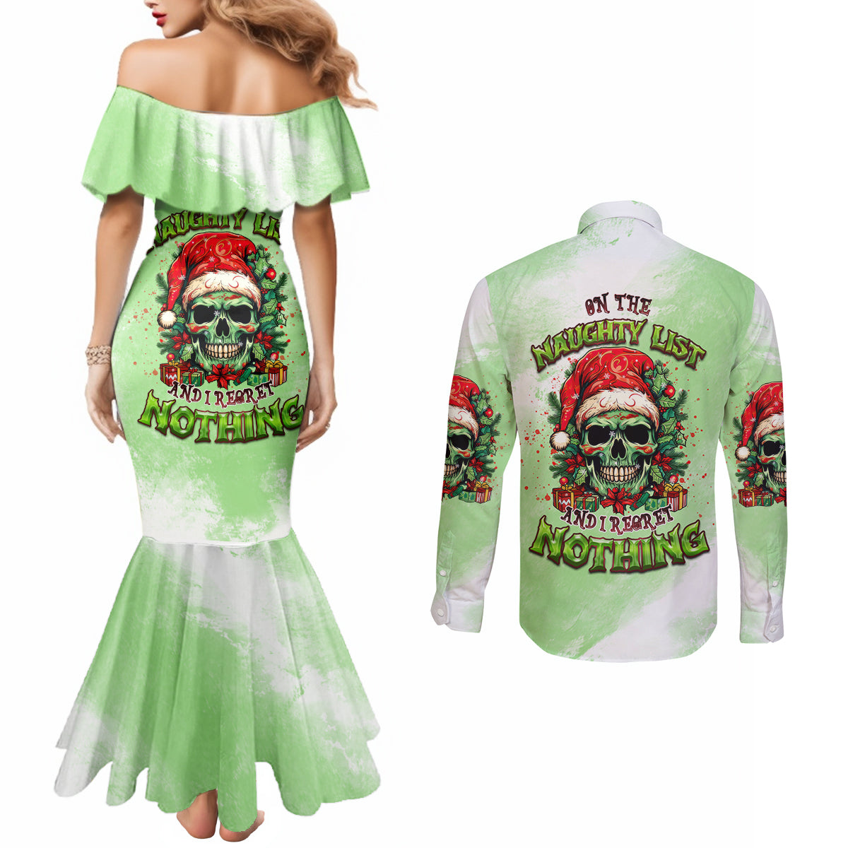 on-the-naughty-list-skull-christmas-couples-matching-mermaid-dress-and-long-sleeve-button-shirt