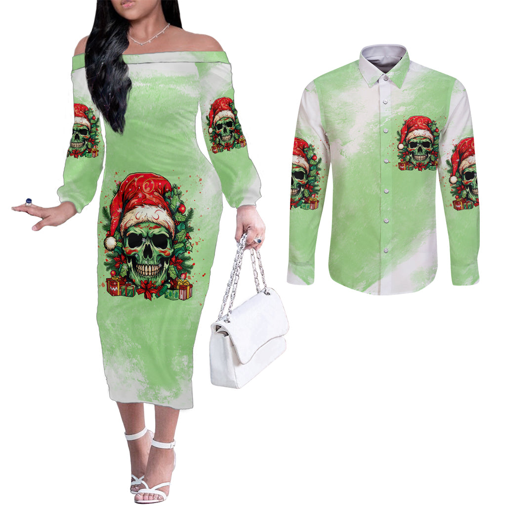 on-the-naughty-list-skull-christmas-couples-matching-off-the-shoulder-long-sleeve-dress-and-long-sleeve-button-shirt