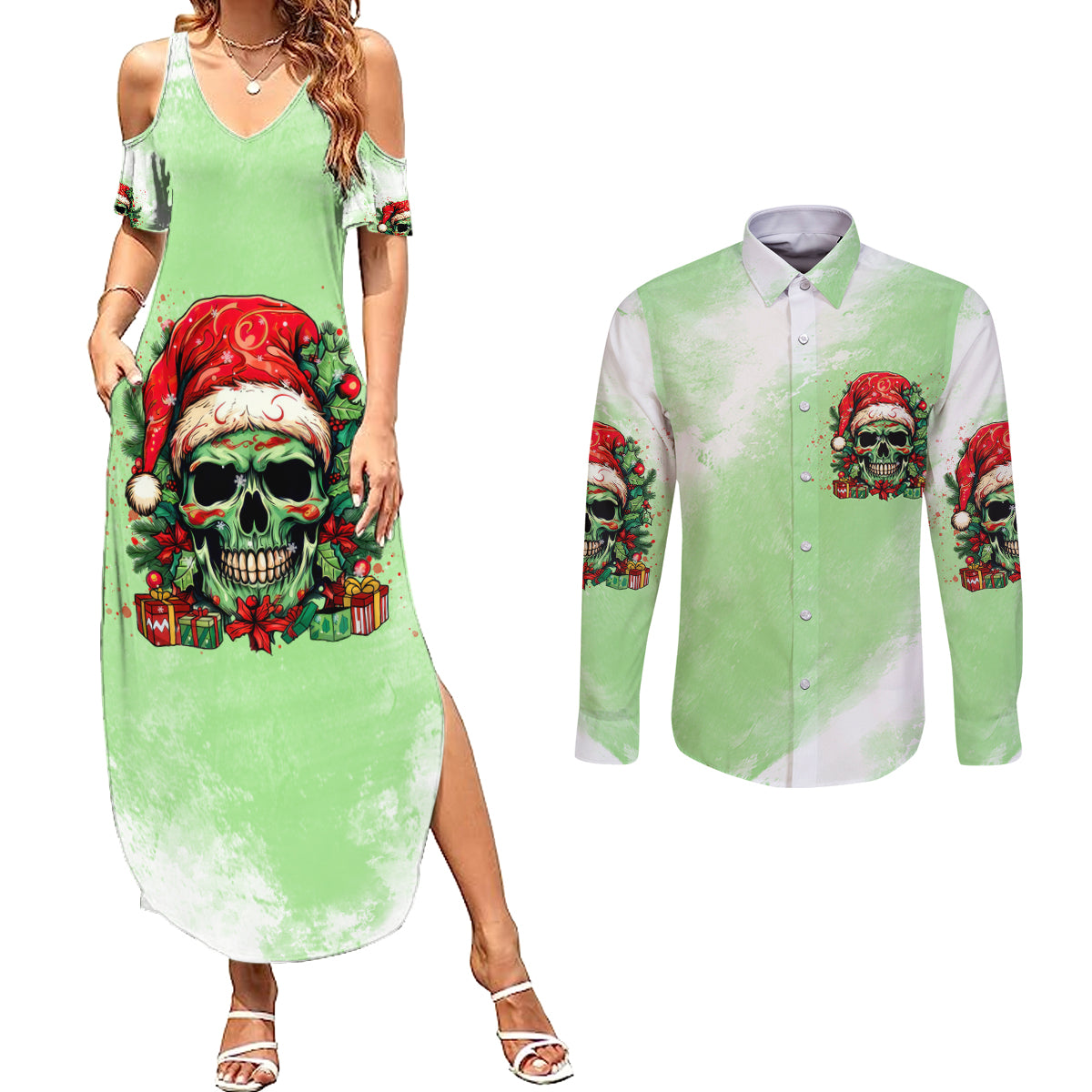 on-the-naughty-list-skull-christmas-couples-matching-summer-maxi-dress-and-long-sleeve-button-shirt
