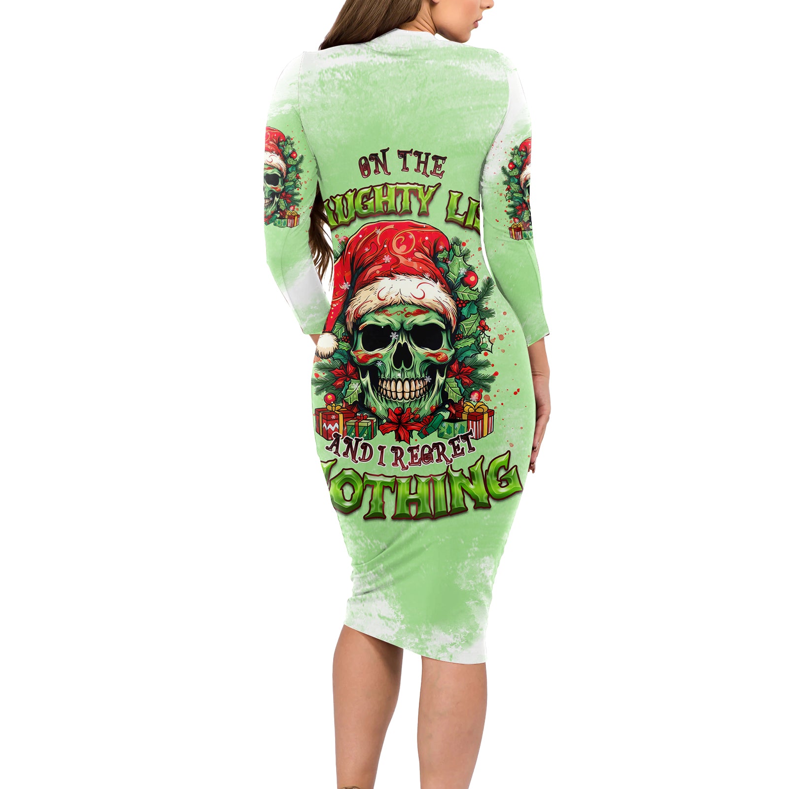 on-the-naughty-list-skull-christmas-long-sleeve-bodycon-dress