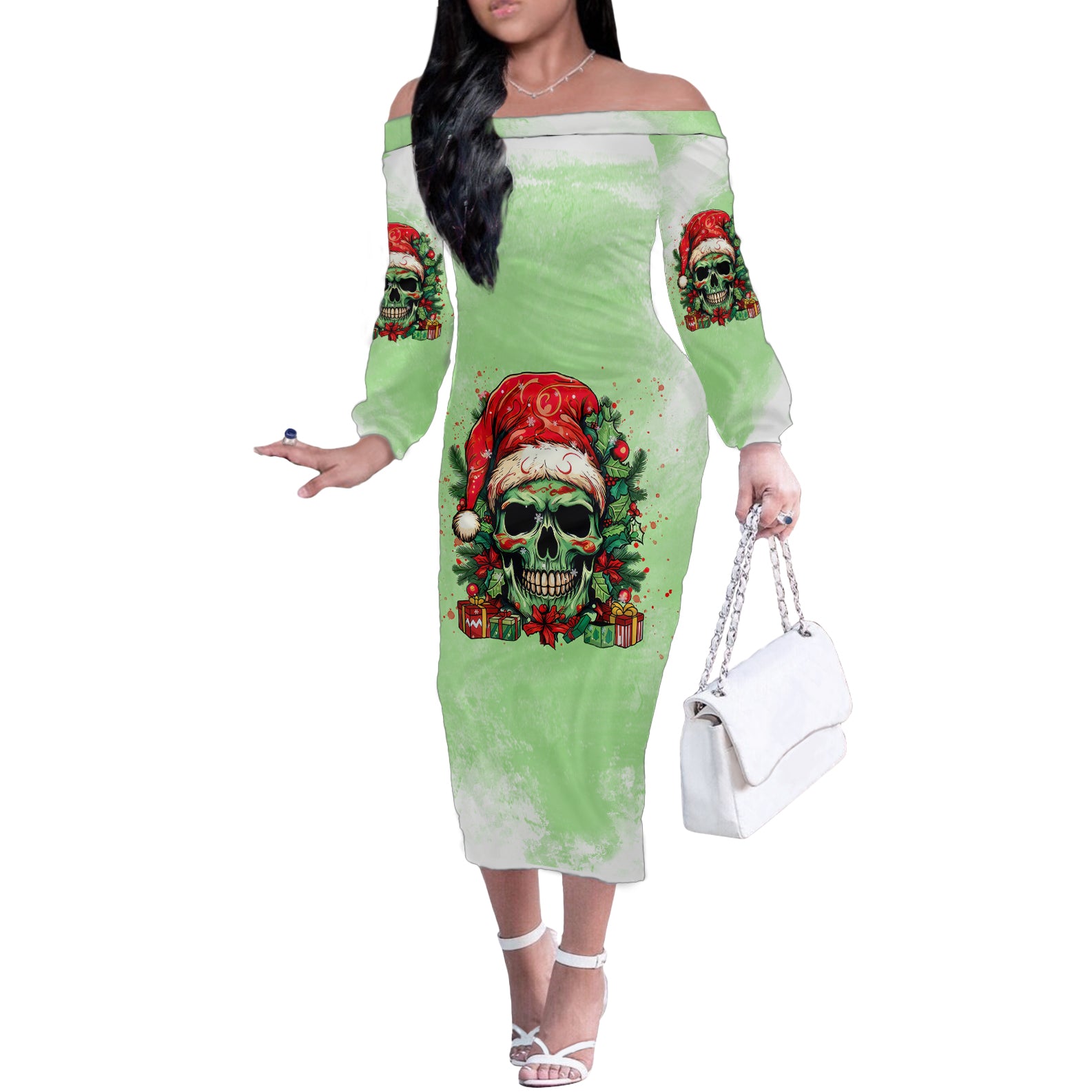 on-the-naughty-list-skull-christmas-off-the-shoulder-long-sleeve-dress