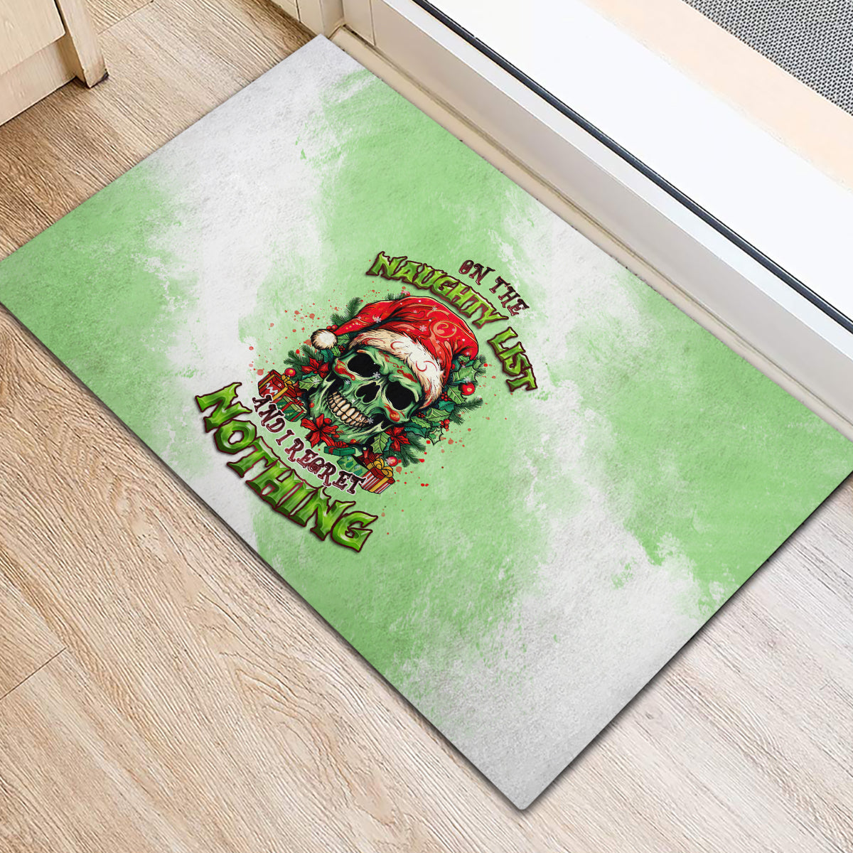 on-the-naughty-list-skull-christmas-rubber-doormat