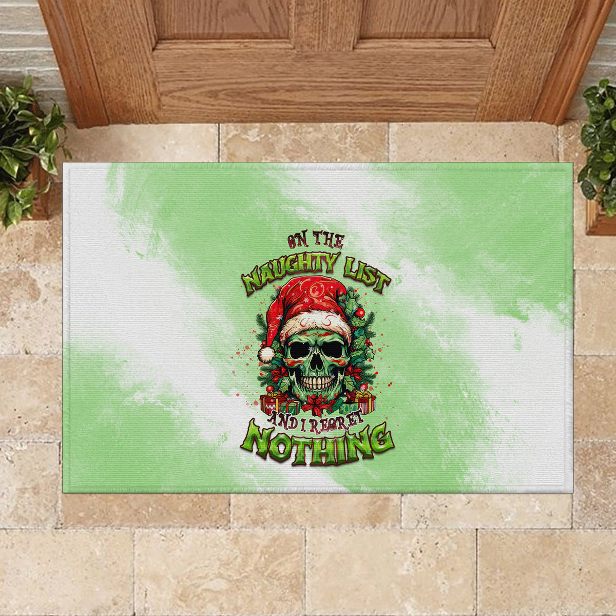 on-the-naughty-list-skull-christmas-rubber-doormat