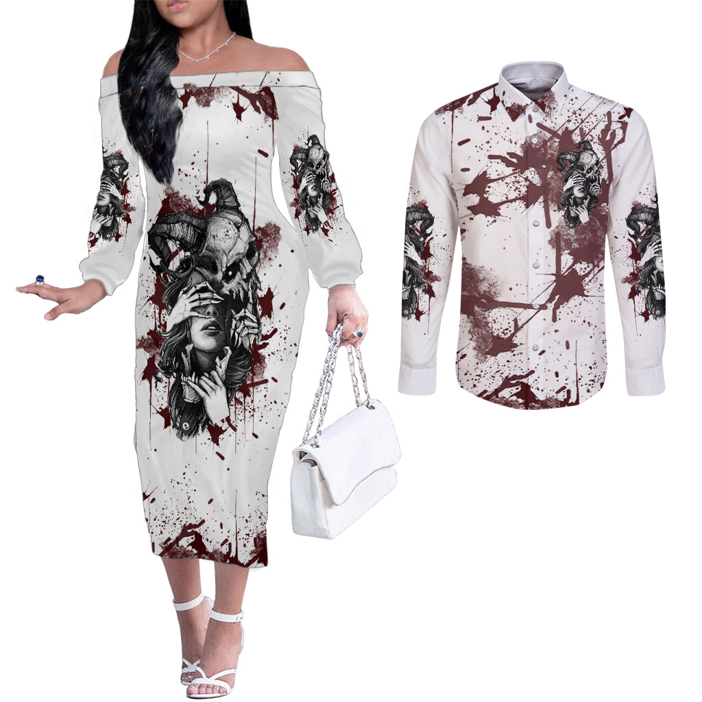 love-me-like-my-demons-do-skull-couples-matching-off-the-shoulder-long-sleeve-dress-and-long-sleeve-button-shirt