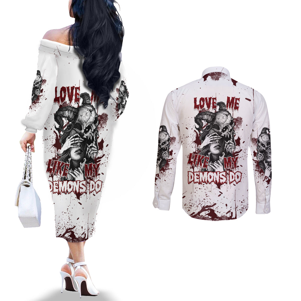 love-me-like-my-demons-do-skull-couples-matching-off-the-shoulder-long-sleeve-dress-and-long-sleeve-button-shirt