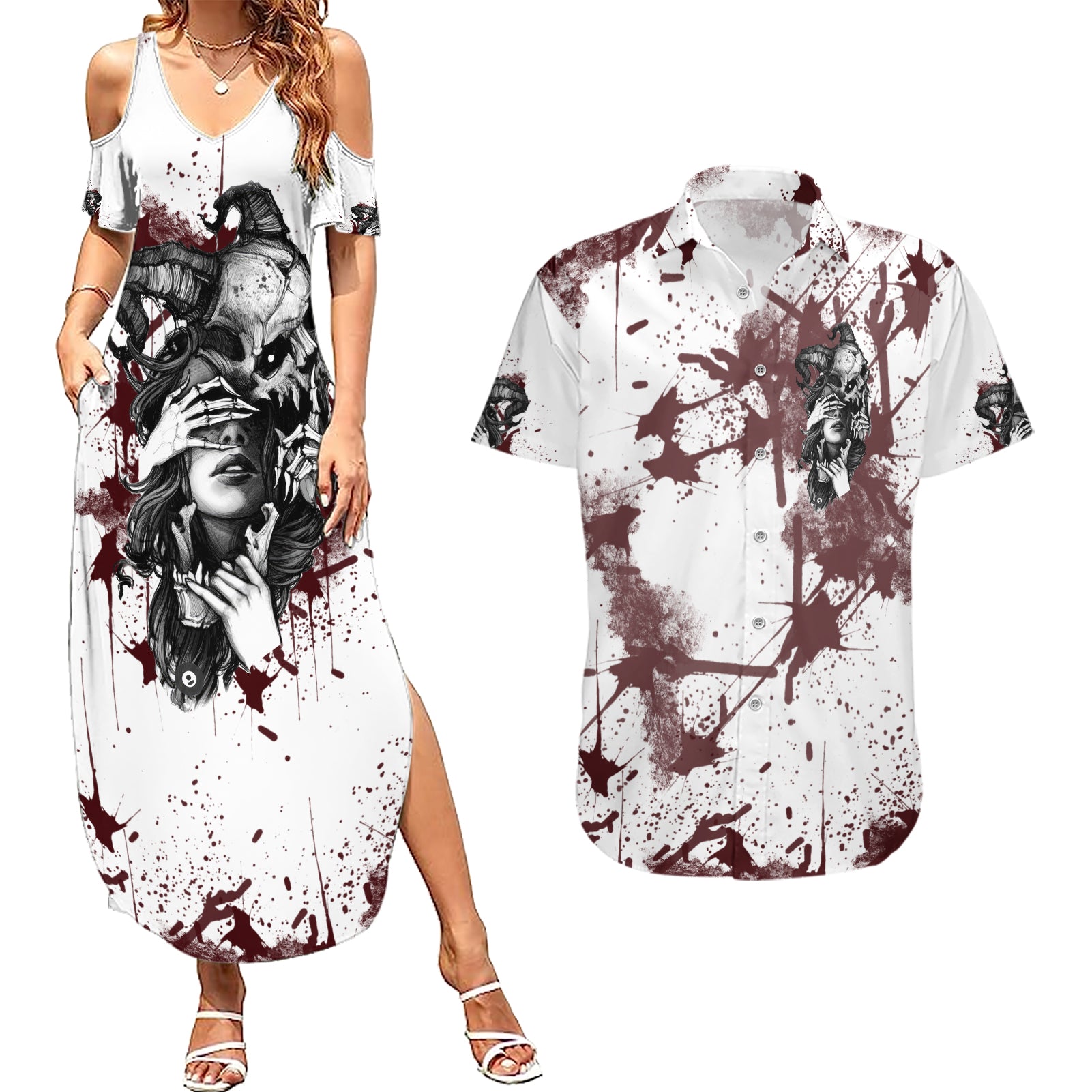 love-me-like-my-demons-do-skull-couples-matching-summer-maxi-dress-and-hawaiian-shirt