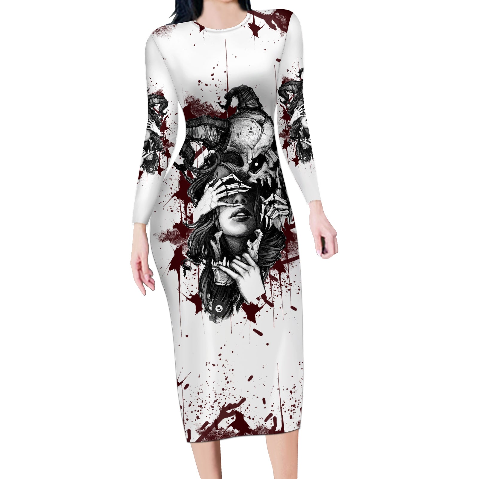 love-me-like-my-demons-do-skull-long-sleeve-bodycon-dress