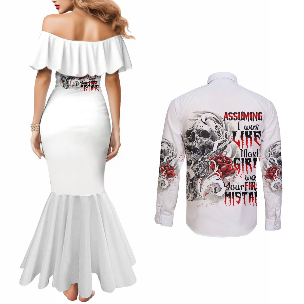 assuming-i-was-like-most-girls-skull-couples-matching-mermaid-dress-and-long-sleeve-button-shirt