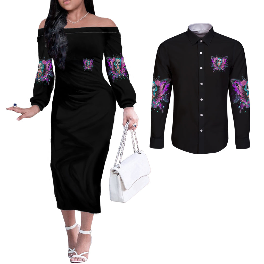 karma-fairy-sugar-skull-couples-matching-off-the-shoulder-long-sleeve-dress-and-long-sleeve-button-shirt