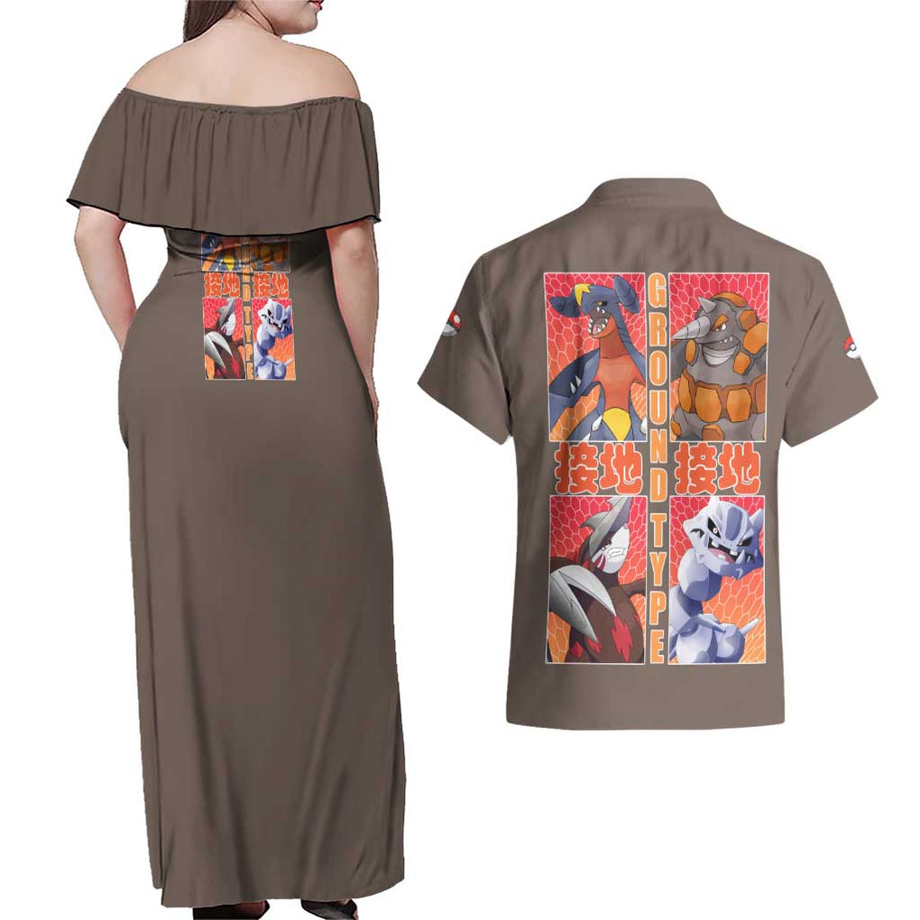 Ground Type Poke Couples Matching Off Shoulder Maxi Dress and Hawaiian Shirt Japan Anime Style
