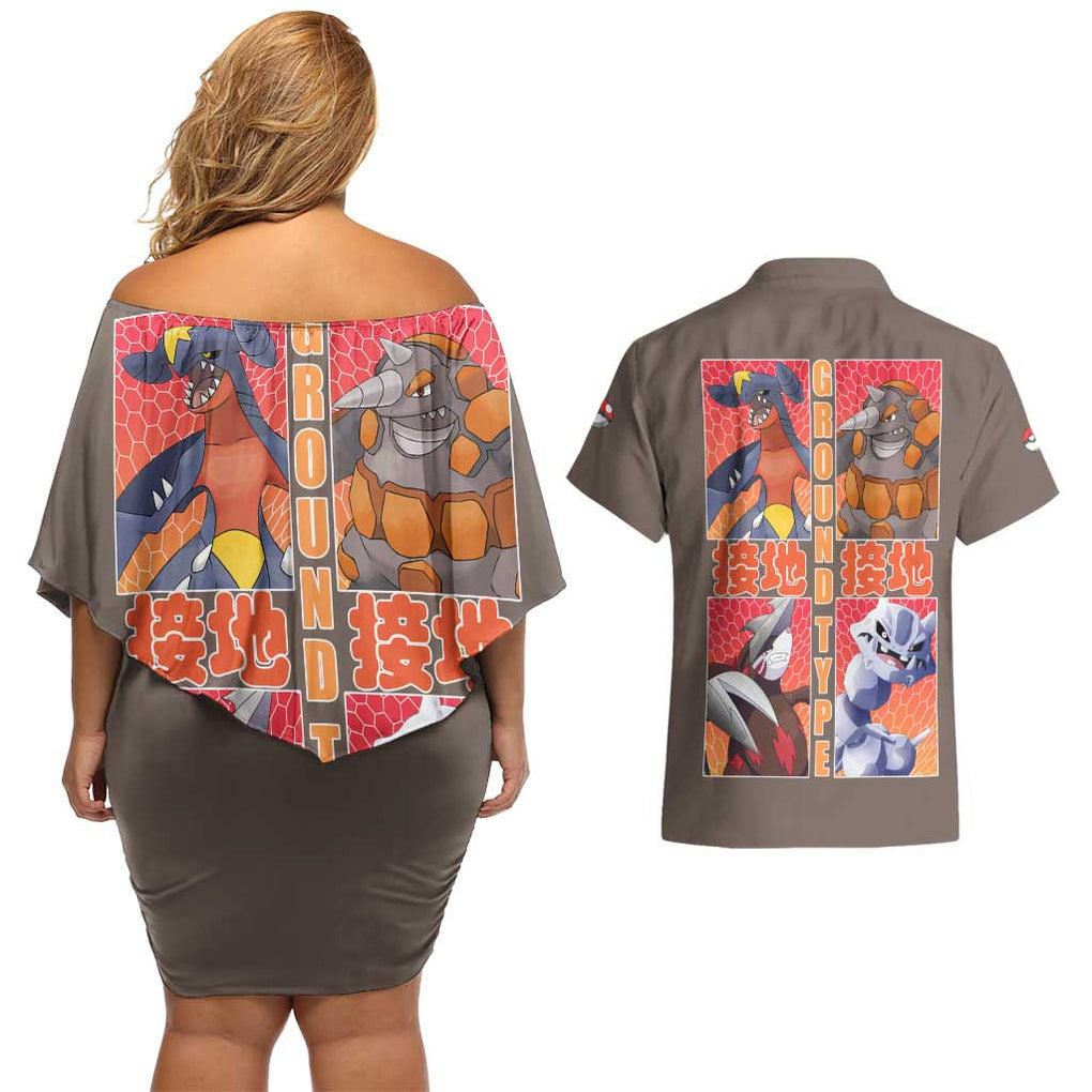 Ground Type Poke Couples Matching Off Shoulder Short Dress and Hawaiian Shirt Japan Anime Style