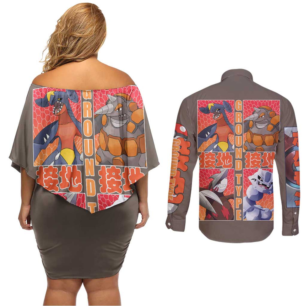 Ground Type Poke Couples Matching Off Shoulder Short Dress and Long Sleeve Button Shirt Japan Anime Style