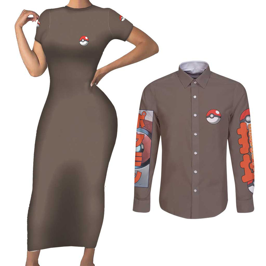 Ground Type Poke Couples Matching Short Sleeve Bodycon Dress and Long Sleeve Button Shirt Japan Anime Style