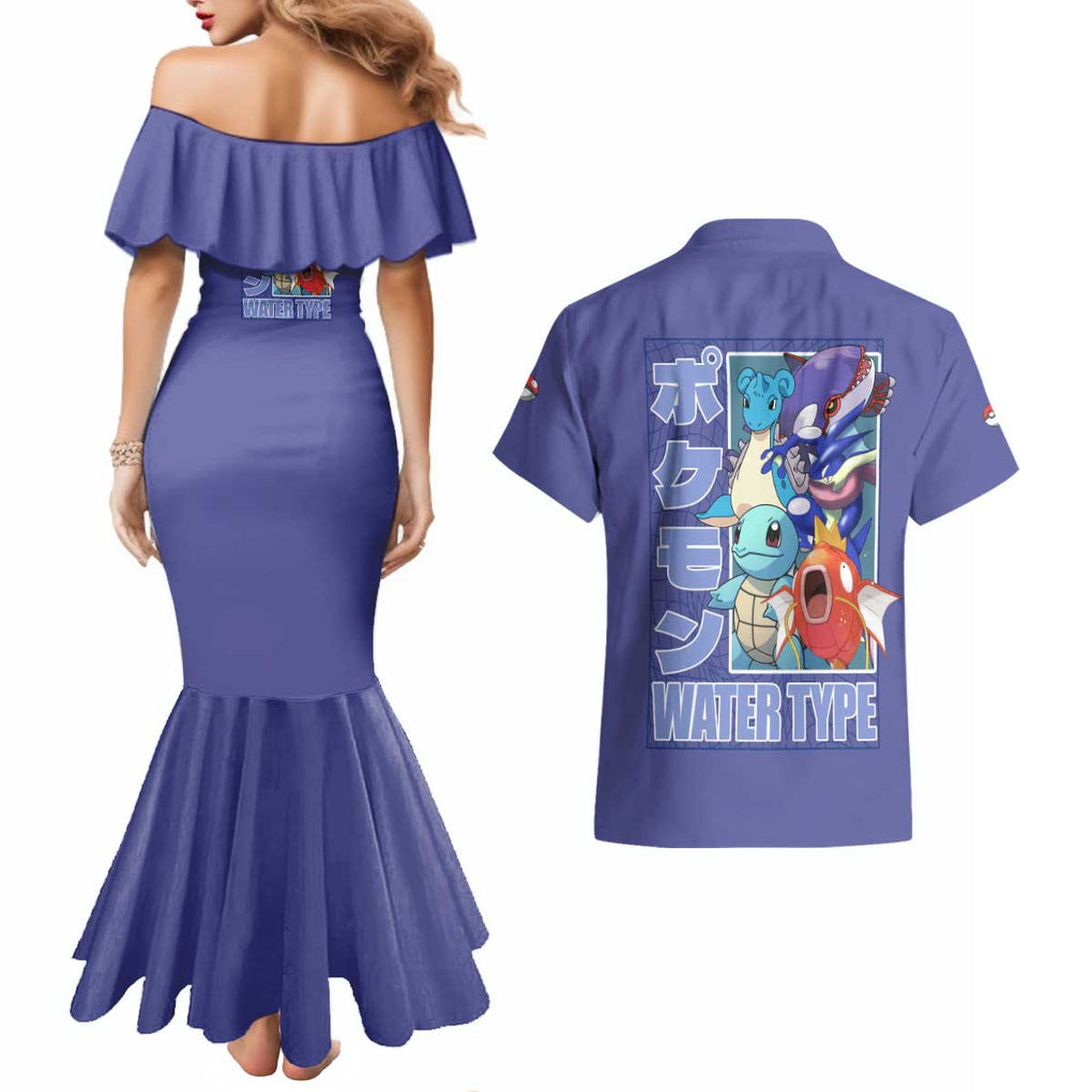 Water Type Poke Couples Matching Mermaid Dress and Hawaiian Shirt Japan Anime Style