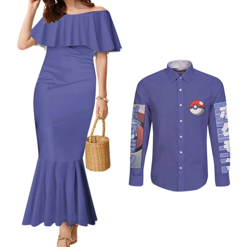 Water Type Poke Couples Matching Mermaid Dress and Long Sleeve Button Shirt Japan Anime Style
