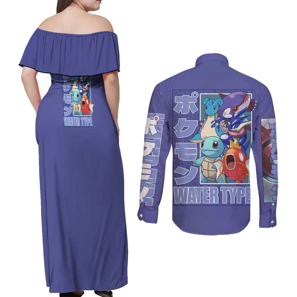 Water Type Poke Couples Matching Off Shoulder Maxi Dress and Long Sleeve Button Shirt Japan Anime Style