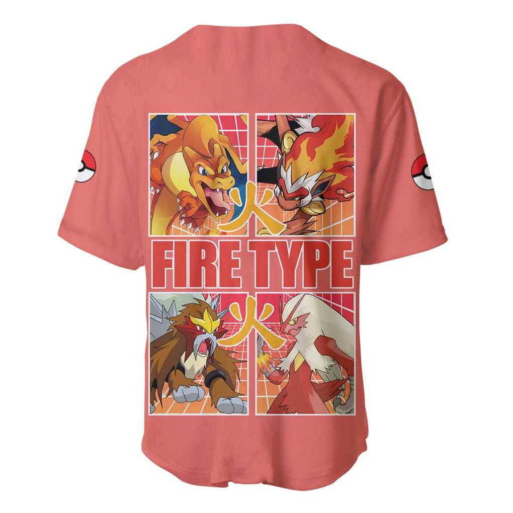 Fire Type Poke Baseball Jersey Japan Anime Style