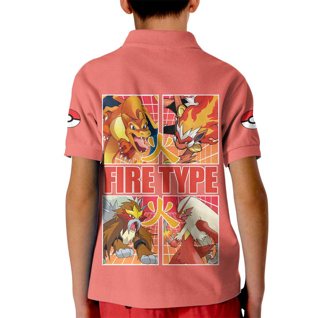 Fire Type Poke Kid Polo Shirt Japan Anime Style
