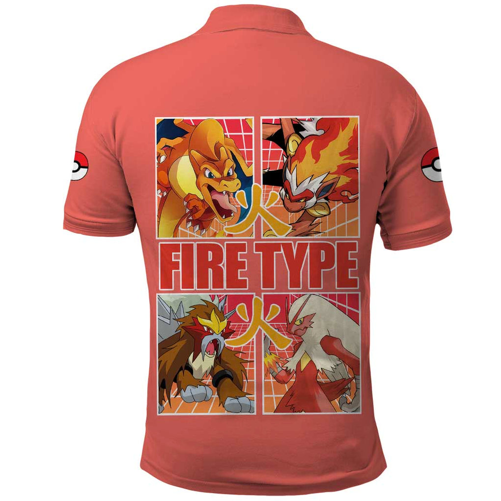 Fire Type Poke Polo Shirt Japan Anime Style