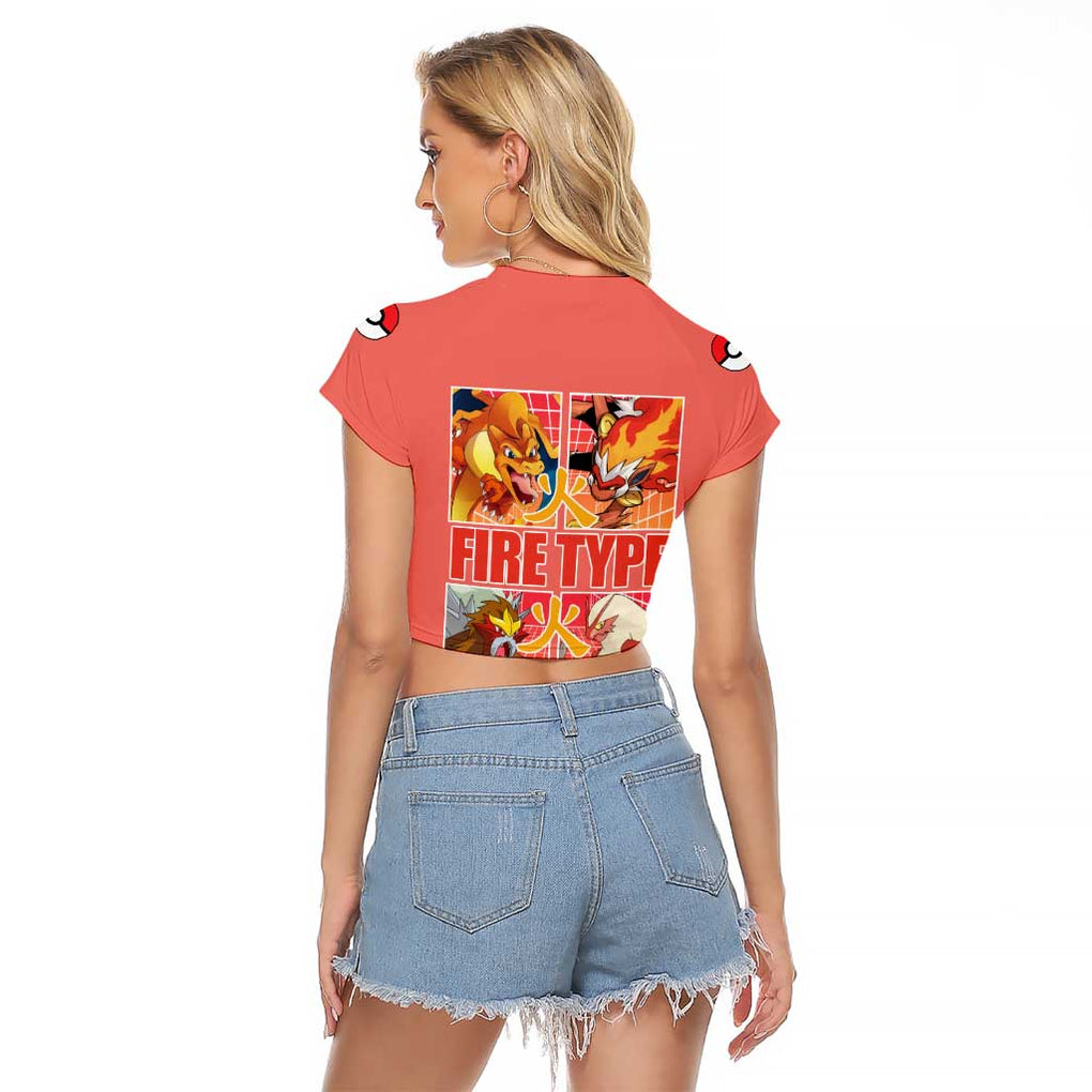 Fire Type Poke Raglan Cropped T Shirt Japan Anime Style